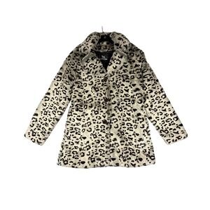 Blanc Noir Faux Fur Leopard Print Coat Grey Black Animal Print Jacket Large